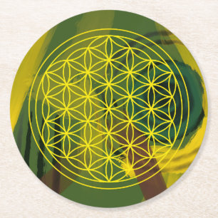 Blume des Lebens, heilige Geometrie, Zen, Chakra,  Runder Pappuntersetzer