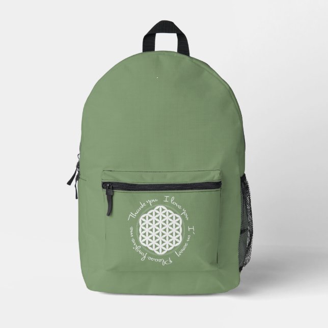 Blume des Lebens Ho'oponopono Bedruckter Rucksack (Vorderseite)