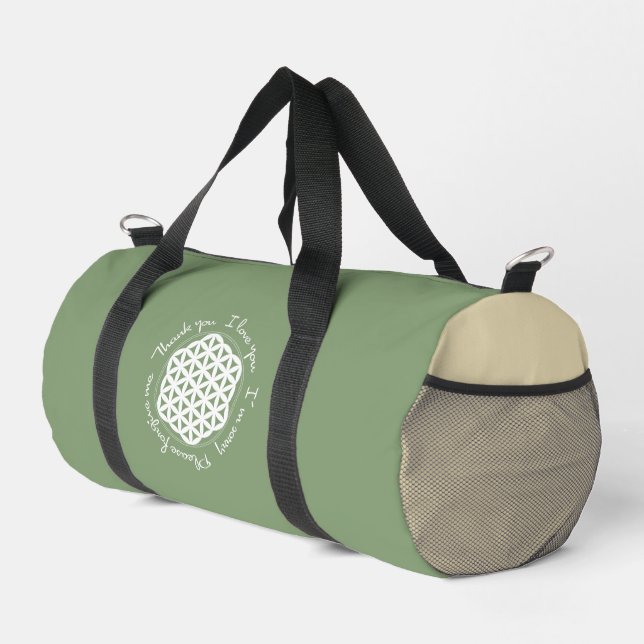 Blume des Lebens Ho'oponopono Duffle Bag (Rechte Ecke)