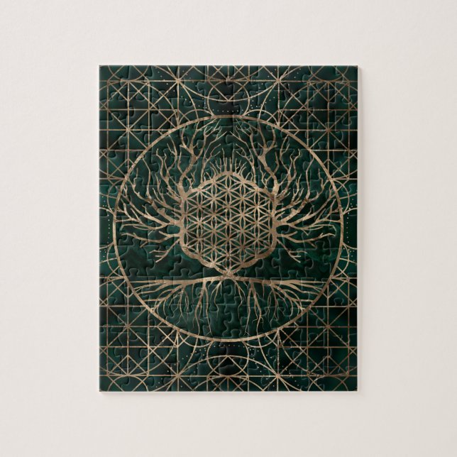 Blume des Lebens im Baum von Leben Malachit und Puzzle (Vertikal)