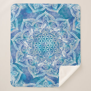 Blume des Lebens in Lotus - Aquarellblau Sherpadecke