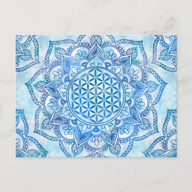 Blume des Lebens in Lotus - Gentle Sky Blue Postkarte (Vorderseite)