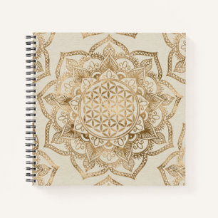 Blume des Lebens in Lotus - Pastellgolden und Lein Notizbuch
