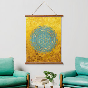 Blume des Lebens - Indigene Mandala 1 Wandteppich Mit Holzrahmen