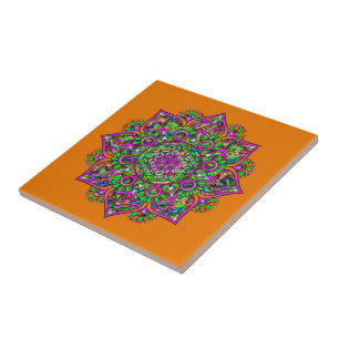 Blume des Lebens - Indische Mandala 1 Fliese