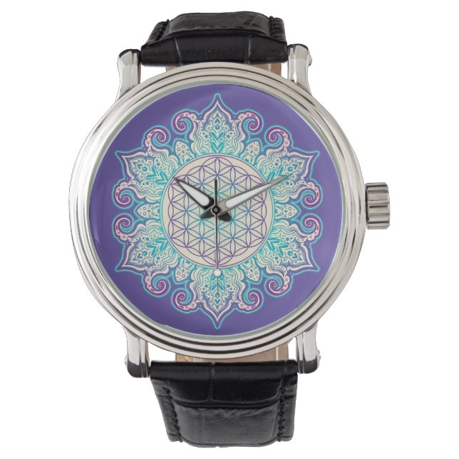Blume des Lebens - Indische Mandala 2 Armbanduhr (Vorderseite)