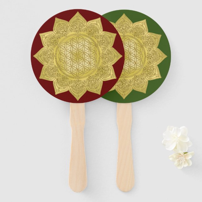 Blume des Lebens - Indische Mandala 4 Fächer (Vorne und Hinten)
