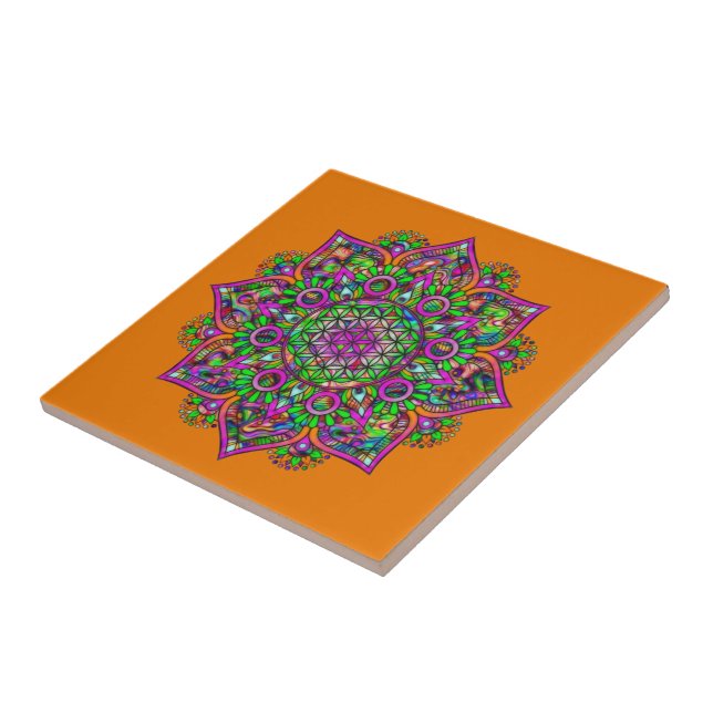 Blume des Lebens - Indisches Mandala 1 Fliese (Seite)
