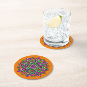 Blume des Lebens - Indisches Mandala 1 Runder Pappuntersetzer
