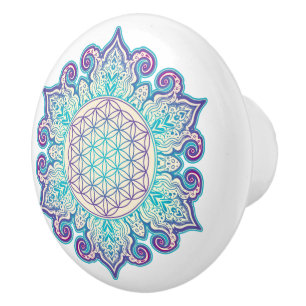 Blume des Lebens - Indisches Mandala 2 Keramikknauf