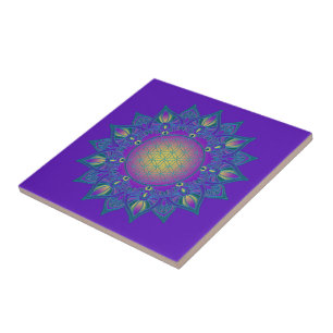 Blume des Lebens - Indisches Mandala 3 Fliese