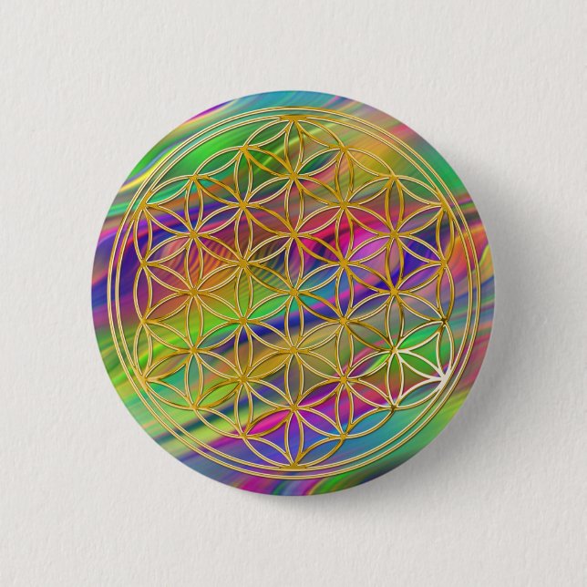Blume des Lebens | klein waves coloured BG Button (Vorderseite)