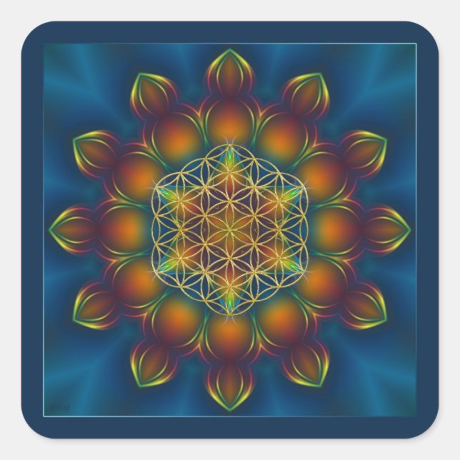 BLUME DES LEBENS/LEBENS DES Lebens Mandala III Pla Quadratischer Aufkleber (Vorderseite)