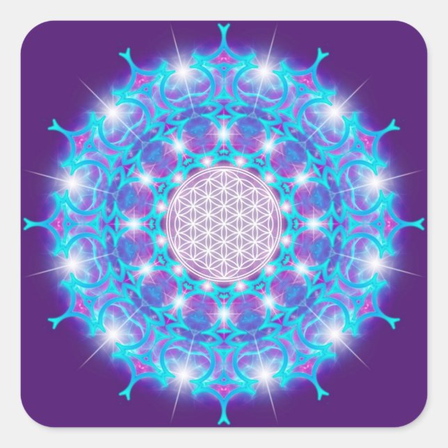 BLUME DES LEBENS/LEBENS DES Lebens "Stars Mandala" Quadratischer Aufkleber (Vorderseite)