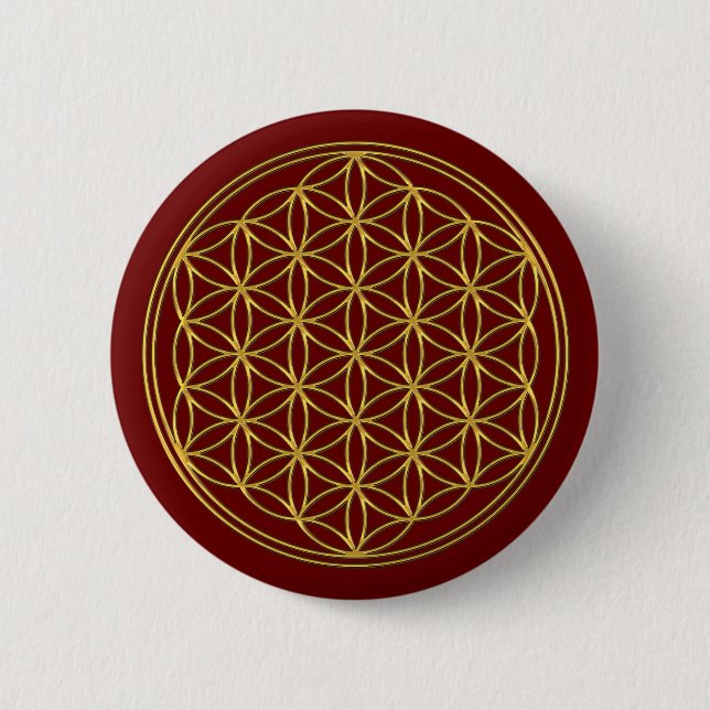 Blume des Lebens / Lebensgefühl - brillantes Gold Button (Vorderseite)