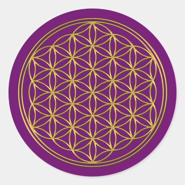 Blume des Lebens / Lebensgefühl - brillantes Gold Runder Aufkleber (Vorderseite)