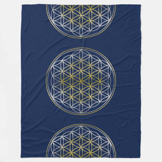 Blume des Lebens / Lebensgefühl - Gold - Silber Fleecedecke (Vorderseite)