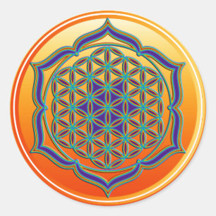 Blume des Lebens / Lebensgefühl - Lotus Contour Runder Aufkleber