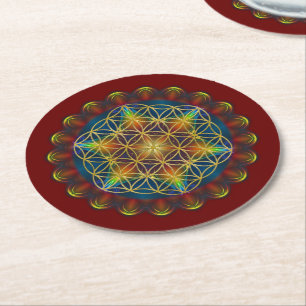Blume des Lebens / Lebensgefühl - Mandala III Runder Pappuntersetzer
