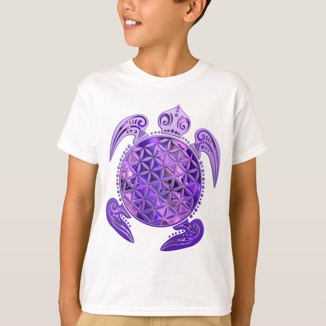 Blume des Lebens / Lebensgefühl - Schildkröte lila T-Shirt (Vorderseite)