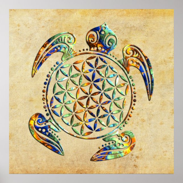 Blume des Lebens / Lebensgefühl - Schildkröte Poster (Vorne)