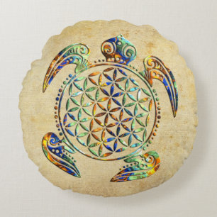 Blume des Lebens / Lebensgefühl - Schildkröte Rundes Kissen