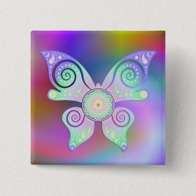 Blume des Lebens / Lebensgefühl - Schmetterling Button (Vorderseite)