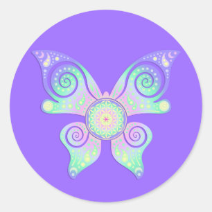 Blume des Lebens / Lebensgefühl - Schmetterling Runder Aufkleber