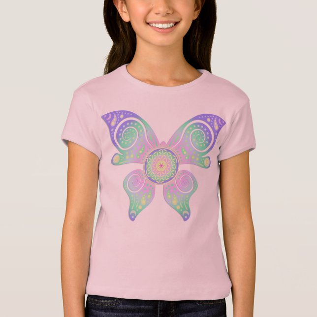 Blume des Lebens / Lebensgefühl - Schmetterling T-Shirt (Vorderseite)