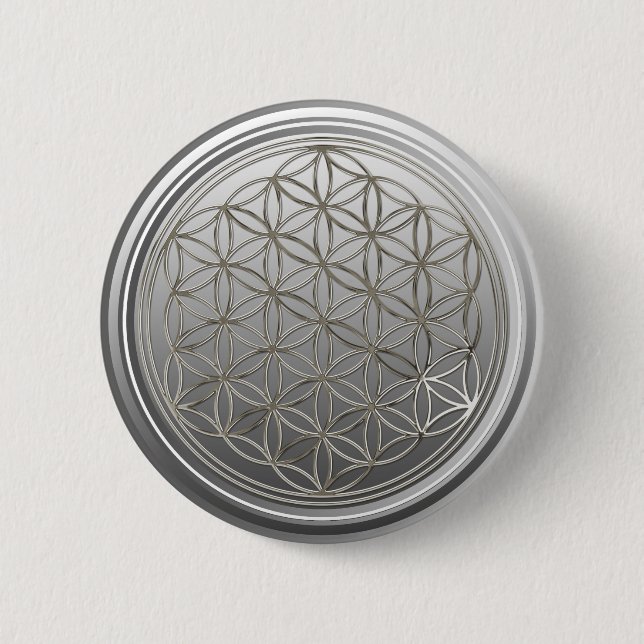 Blume des Lebens / Lebensgefühl - SILVER grau Button (Vorderseite)