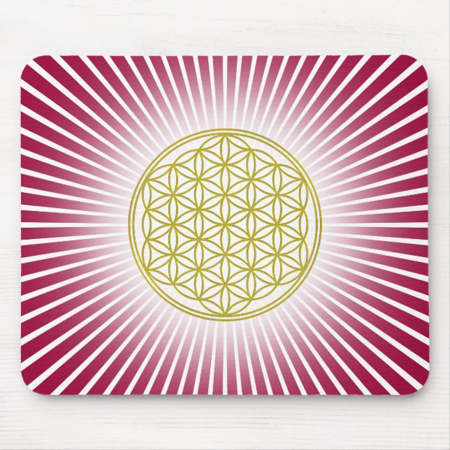 Blume des Lebens / Lebensgefühl - weiße Strahlen Mousepad (Vorne)