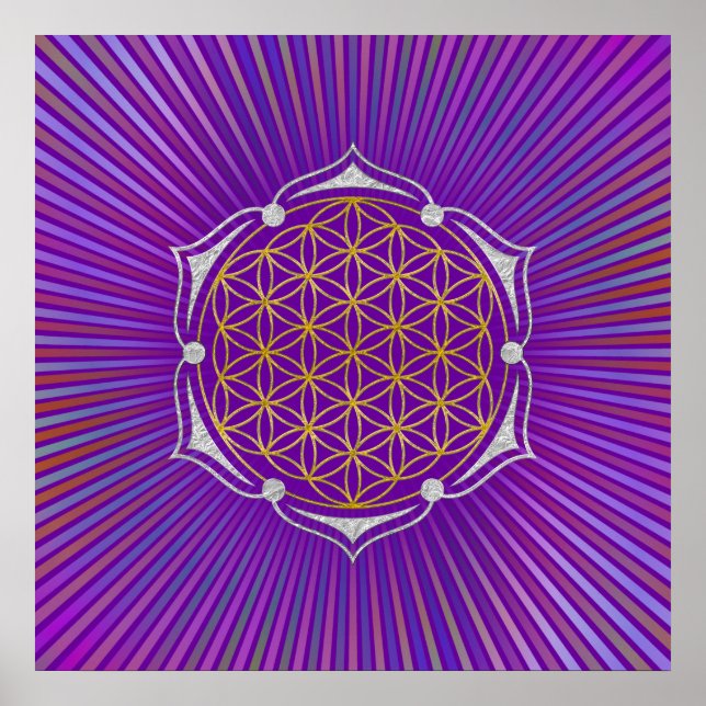 Blume des Lebens - Lotus gold silber Poster (Vorne)