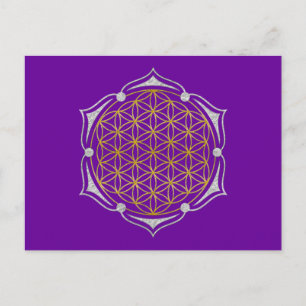 Blume des Lebens - Lotus gold silber Postkarte