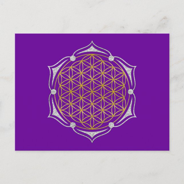 Blume des Lebens - Lotus gold silber Postkarte (Vorderseite)