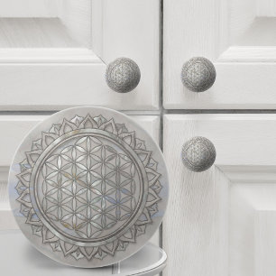 Blume des Lebens Lotus Mandala Perlmutt Keramikknauf