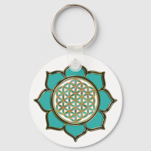 Blume des Lebens Lotus - türkis / transparent Schlüsselanhänger