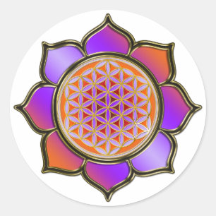Blume des Lebens Lotus - violet orange / trans. Runder Aufkleber