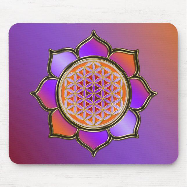 Blume des Lebens Lotus - violett orange / farbig Mousepad (Vorne)