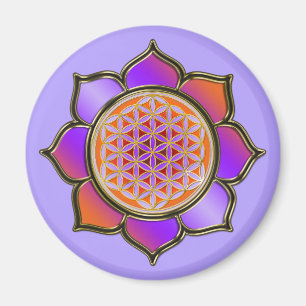 Blume des Lebens Lotus - violett orange / violett Magnet