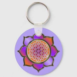Blume des Lebens Lotus - violett orange / violett Schlüsselanhänger