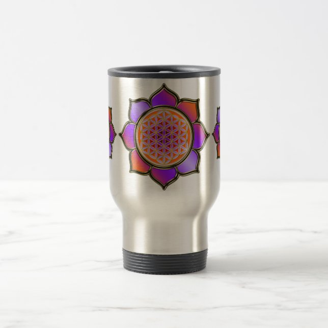 Blume des Lebens Lotus - violette Orange Reisebecher (Mittel)