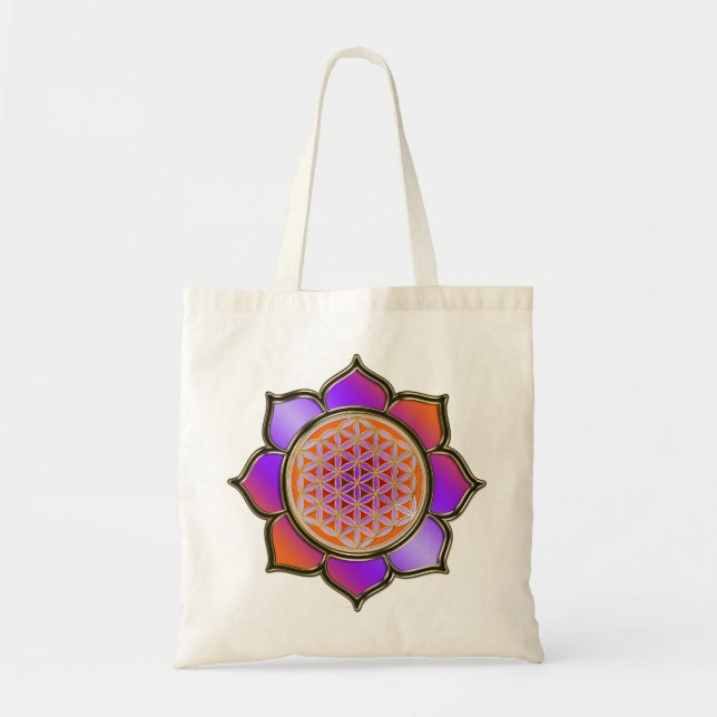 Blume des Lebens Lotus - violette Orange Tragetasche (Vorne)