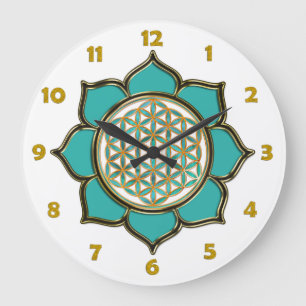 BLUME DES LEBENS - Lotus + Zahl der Uhrzeiten Große Wanduhr