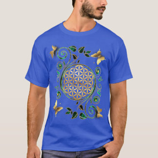Blume des Lebens Malachite Swirl und Schmetterling T-Shirt