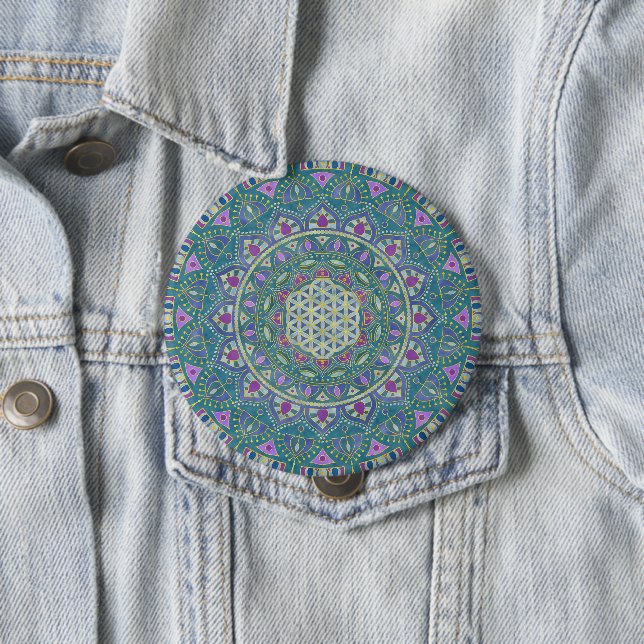 Blume des Lebens - Mandala Indien Stil 1 Button (Beispiel)