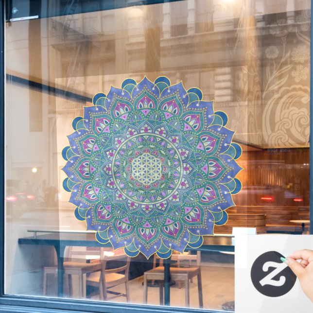 Blume des Lebens - Mandala Indien Stil 1 Fensteraufkleber (Café-Fenster)