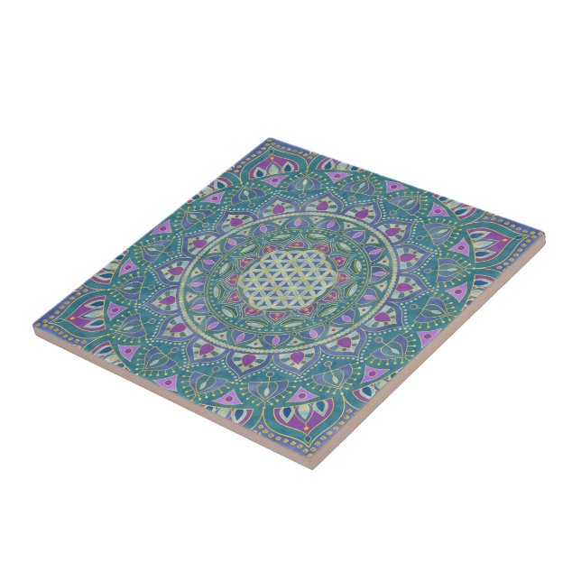 Blume des Lebens - Mandala Indien Stil 1 Fliese (Seite)