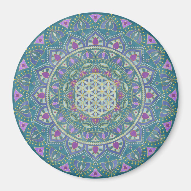 Blume des Lebens - Mandala Indien Stil 1 Magnet (Vorne)