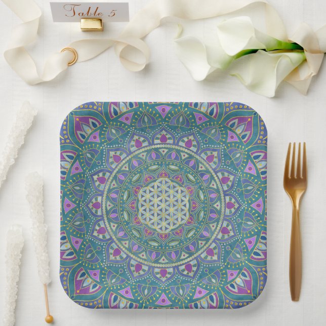 Blume des Lebens - Mandala Indien Stil 1 Pappteller (Hochzeit)