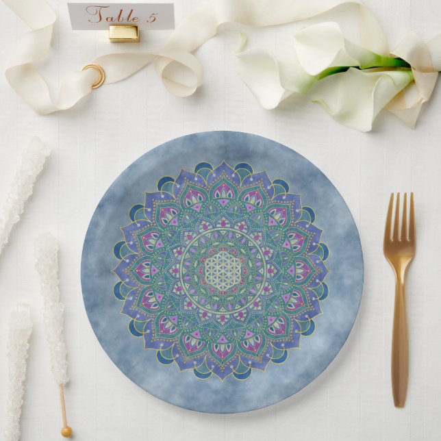 Blume des Lebens - Mandala Indien Stil 1 Pappteller (Hochzeit)